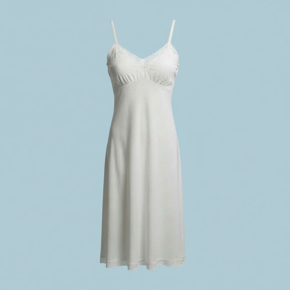 Vintage Sears Nylon Lace Slip Dress Ivory Size 34 Tall Y2K Fairycore Coquette